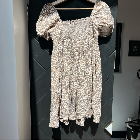 J Crew Linen Cupro Leopard Print Puff Sleeve Dress women’s size 4 - Picture 2 of 8